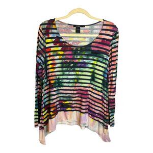 Desigual Blouse Women's Size 2X Tunic Floral Stripes